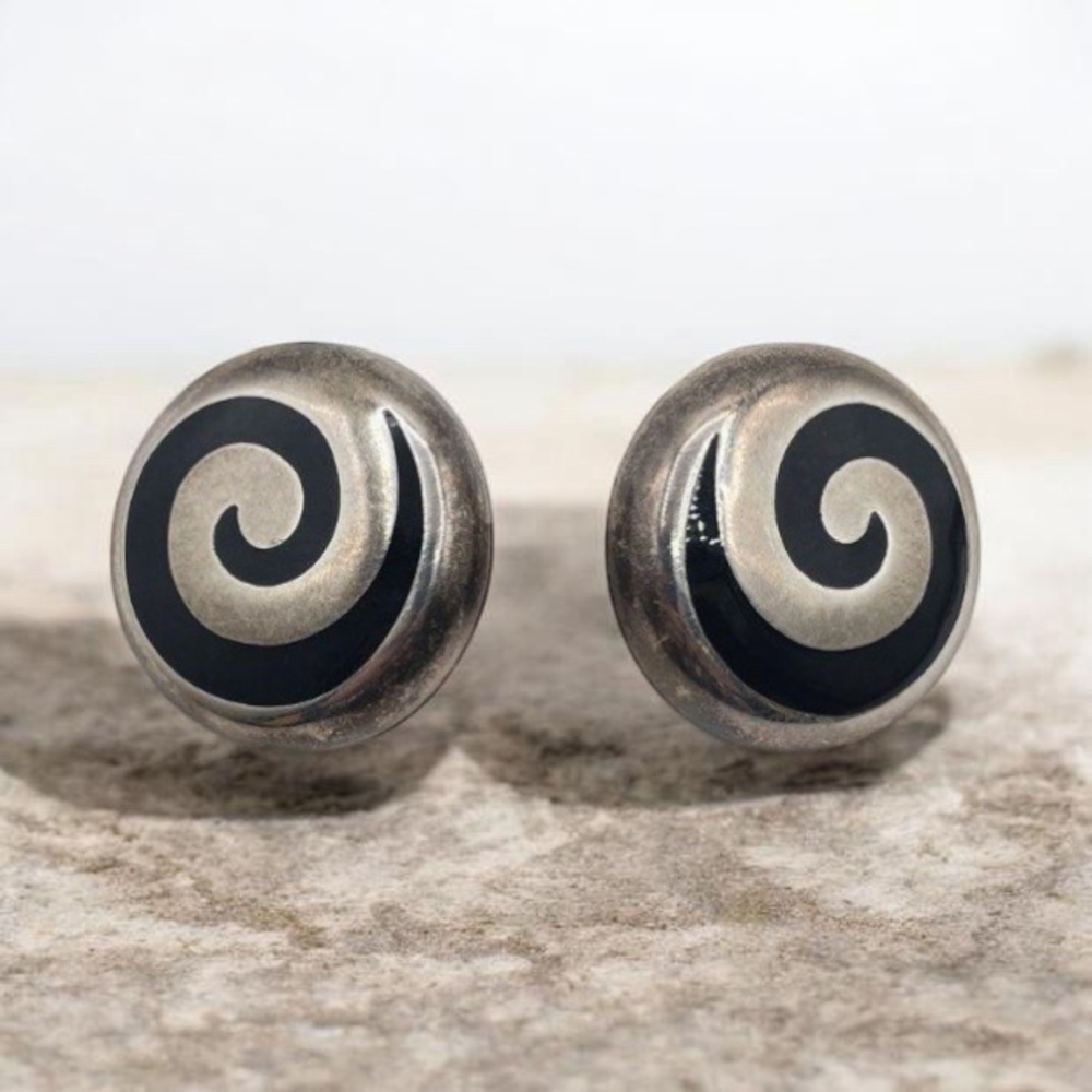 TAXCO 925 Sterling Silver Preloved- MEXICO MarkedSpiral Stud Earrings.